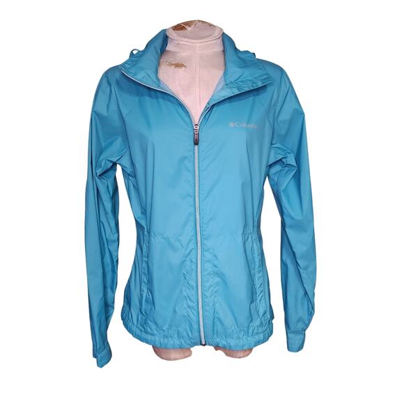 Columbia Women’s Size‎ M teal long sleeve Hooded Rain/ Wind Breaker Jacket - Picture 1 of 6